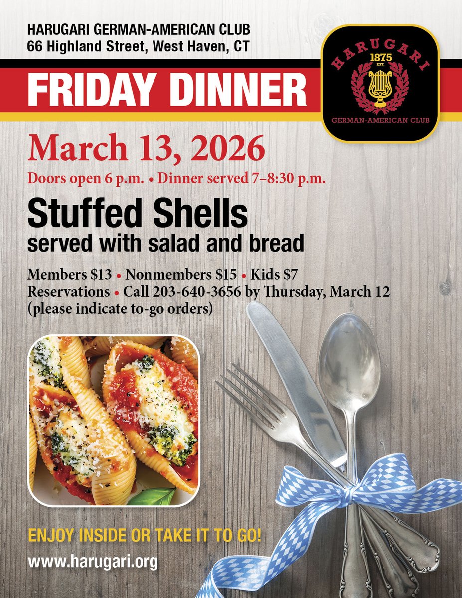 HarugariCT's tweet photo. Join us for stuffed shells dinner on March 13! 🥗Reserve by 3/12. https://t.co/L4XyzLZpvX