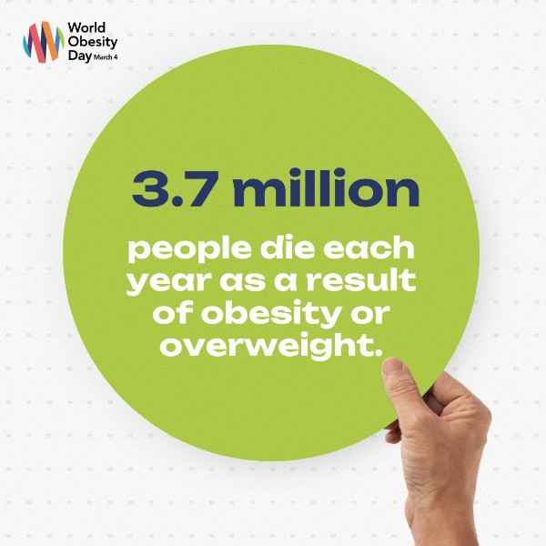 WorldObesity's tweet photo. ⚠️ Around 3.7 million deaths each year are linked to obesity or overweight.

A reminder of the urgency - and why systemic action is essential.

👉 https://t.co/sRaCjG5hA9
#WorldObesityDay #WOD2026 #ActOnObesity https://t.co/sFjHwHmzph