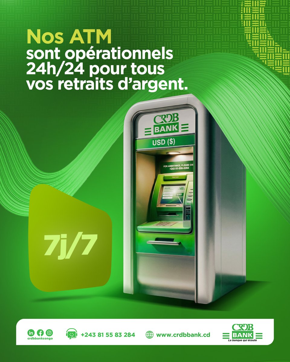 crdbbankcongo's tweet photo. 𝐔𝐧𝐞 𝐮𝐫𝐠𝐞𝐧𝐜𝐞 ? 

Nos ATM sont disponibles 24h/24.
Avec l'option 𝐜𝐨𝐧𝐭𝐚𝐜𝐭𝐥𝐞𝐬𝐬, posez simplement votre carte sur le lecteur NFC et retirez votre cash en toute simplicité.

Fiable, rapide, sécurisé.

#ATM #Cash #BanqueDigitale #Contactless #CRDBBankCongo https://t.co/dSOoFHIANf