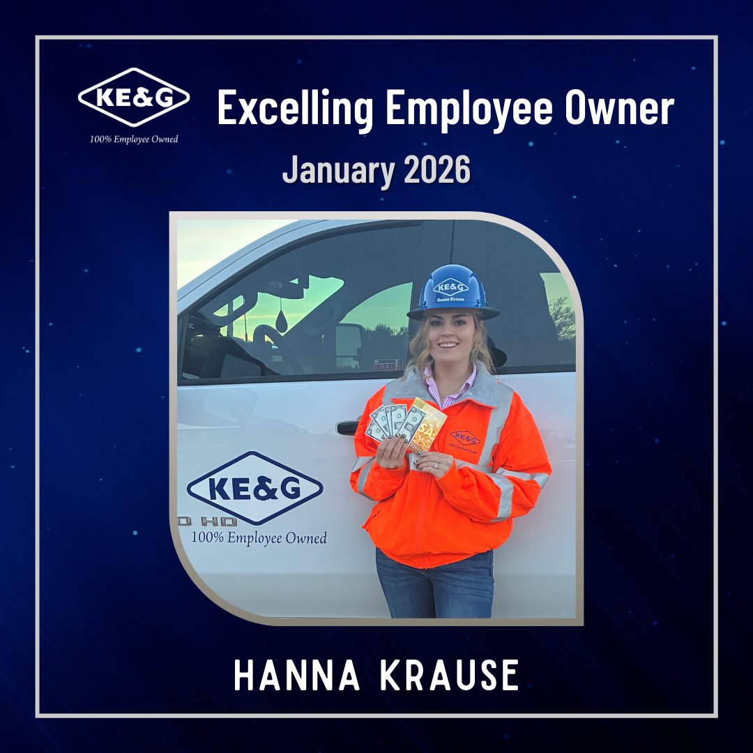 construction_ke's tweet photo. A big congratulations to Hanna Krause, Field Engineer in our Infrastructure Division, for being named KE&amp;G’s January Excelling Employee Owner!

#ExcellingEmployeeOwner #KEGconstruction #Construction #HeavyCivilConstruction #ESOP #EmployeeOwnership #ConstructingLegacies https://t.co/NiGz2TsVGI