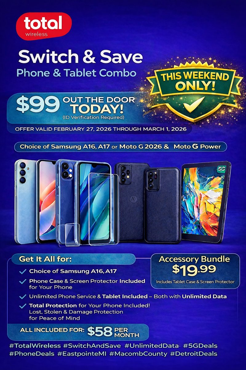 Total10mile's tweet photo. #TotalWireless
#PhoneDeals
#CellPhoneDeals
#PrepaidWireless
#NoContract
#UnlimitedData
#SwitchAndSave
#UpgradeToday
#BudgetFriendly
#TechDeals https://t.co/Co5TZurEY9