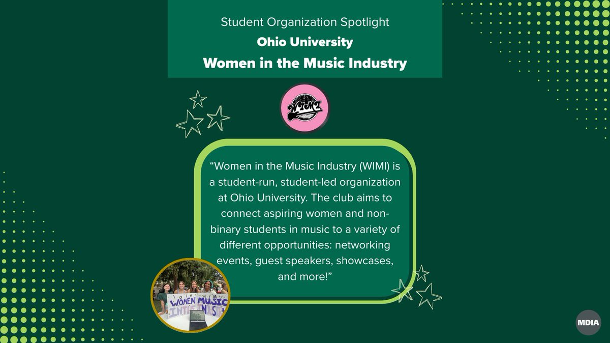 OU_MDIA's tweet photo. Student Org Spotlight: Women in the Music Industry ✨

Interested in joining this student organization? Check out WIMI on Bobcat Connect and Instagram to learn more. https://t.co/a3rMWYEawT