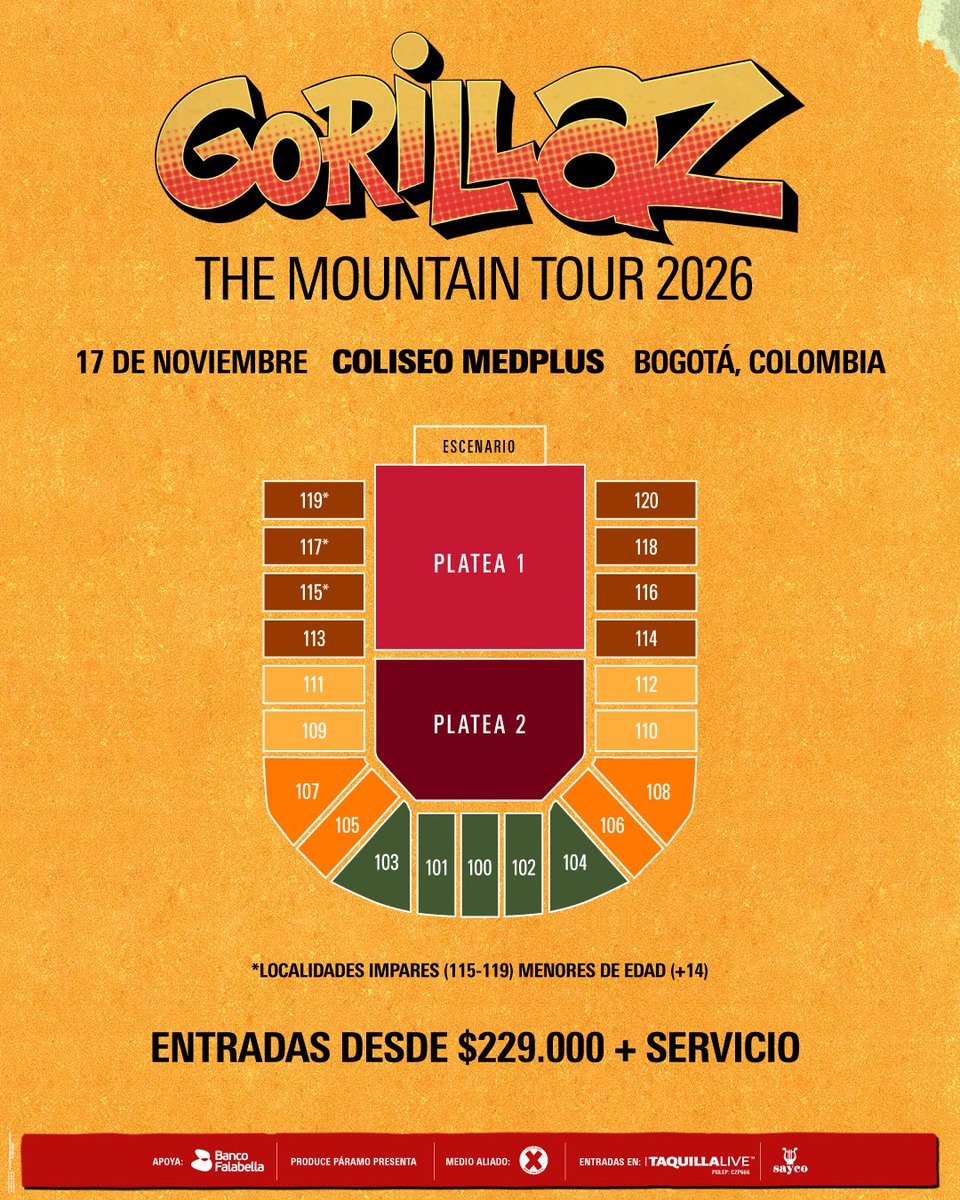 Crecimos con ellos, con sus mundos paralelos, con canciones que parecían venir de otro plano.
El 17 de noviembre <a href="/gorillaz/">gorillaz</a> regresa a Bogotá y la montaña nos invita para encontramos en el Coliseo MedPlus.

Preventa clientes Banco Falabella el lunes 2 de marzo a las 10:00 a. m.