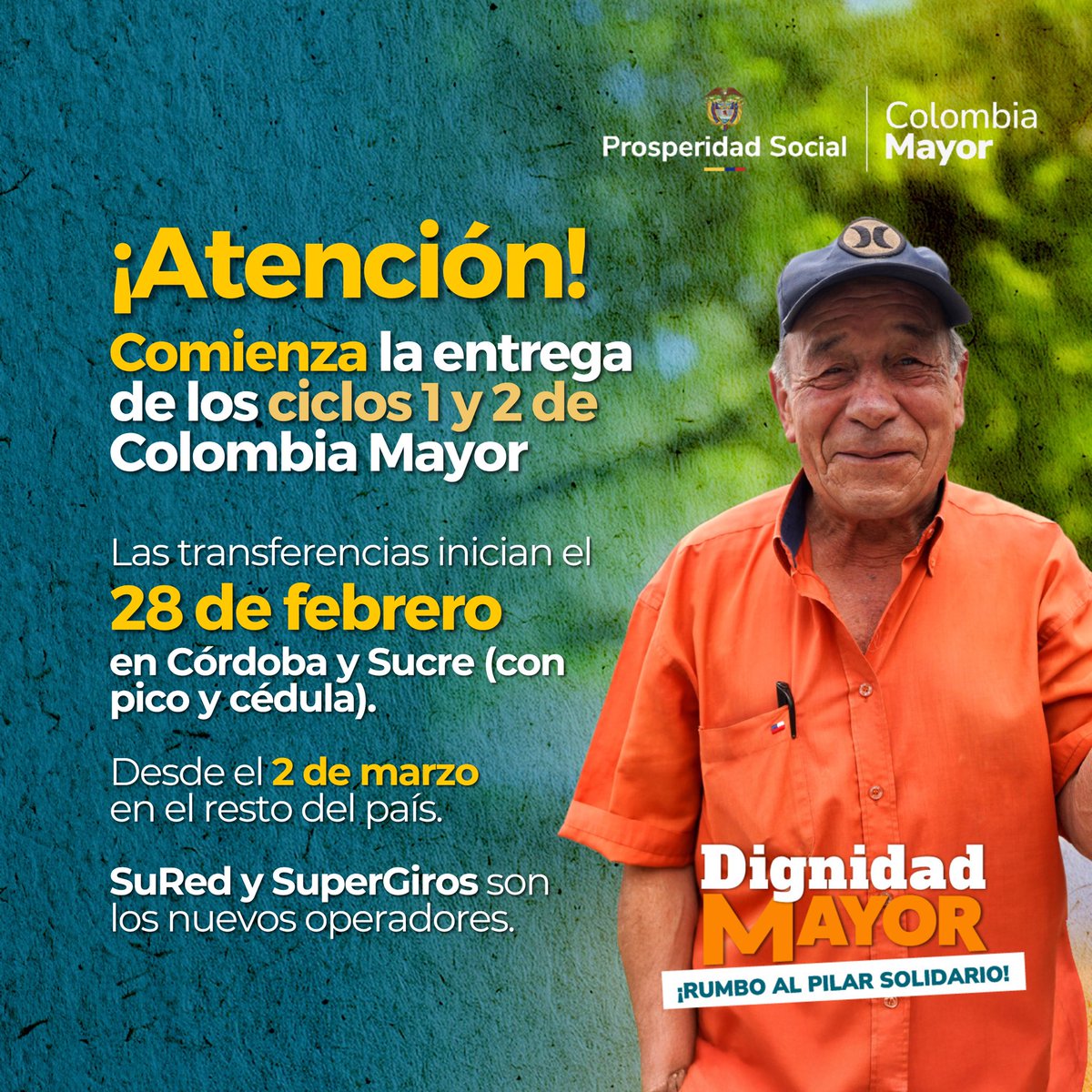 Este sábado 28 de febrero 
será un día histórico para Colombia. Tres millones de abuelos y abuelas empezarán a recibir el bono pensional de enero y febrero de 2026, con los nuevos operadores de las transferencias. Un hito del gobierno del presidente <a href="/petrogustavo/">Gustavo Petro</a> en justicia