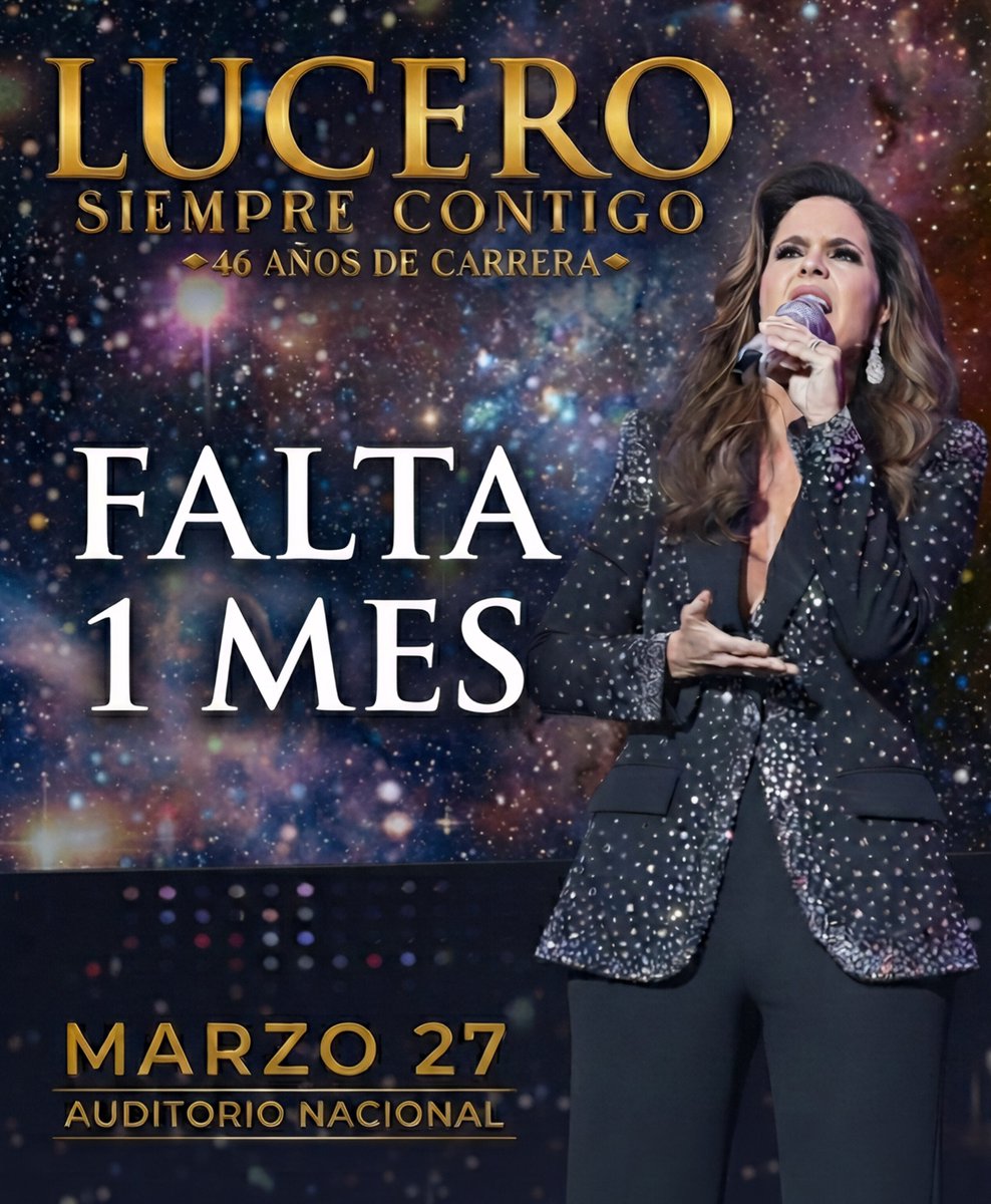 ¡Comienza la cuenta regresiva para el concierto de celebración de <a href="/LuceroMexico/">Lucero</a> en el <a href="/AuditorioMx/">Auditorio Nacional</a>! 🎶❤️✨

Llegó el momento de festejar tantos momentos especiales... ¡No puedes faltar! 🎶❤️✨

Boletos en taquilla y <a href="/Ticketmaster_Me/">Ticketmaster México</a>: goo.su/iLFG8o
#LuceroSiempreContigo