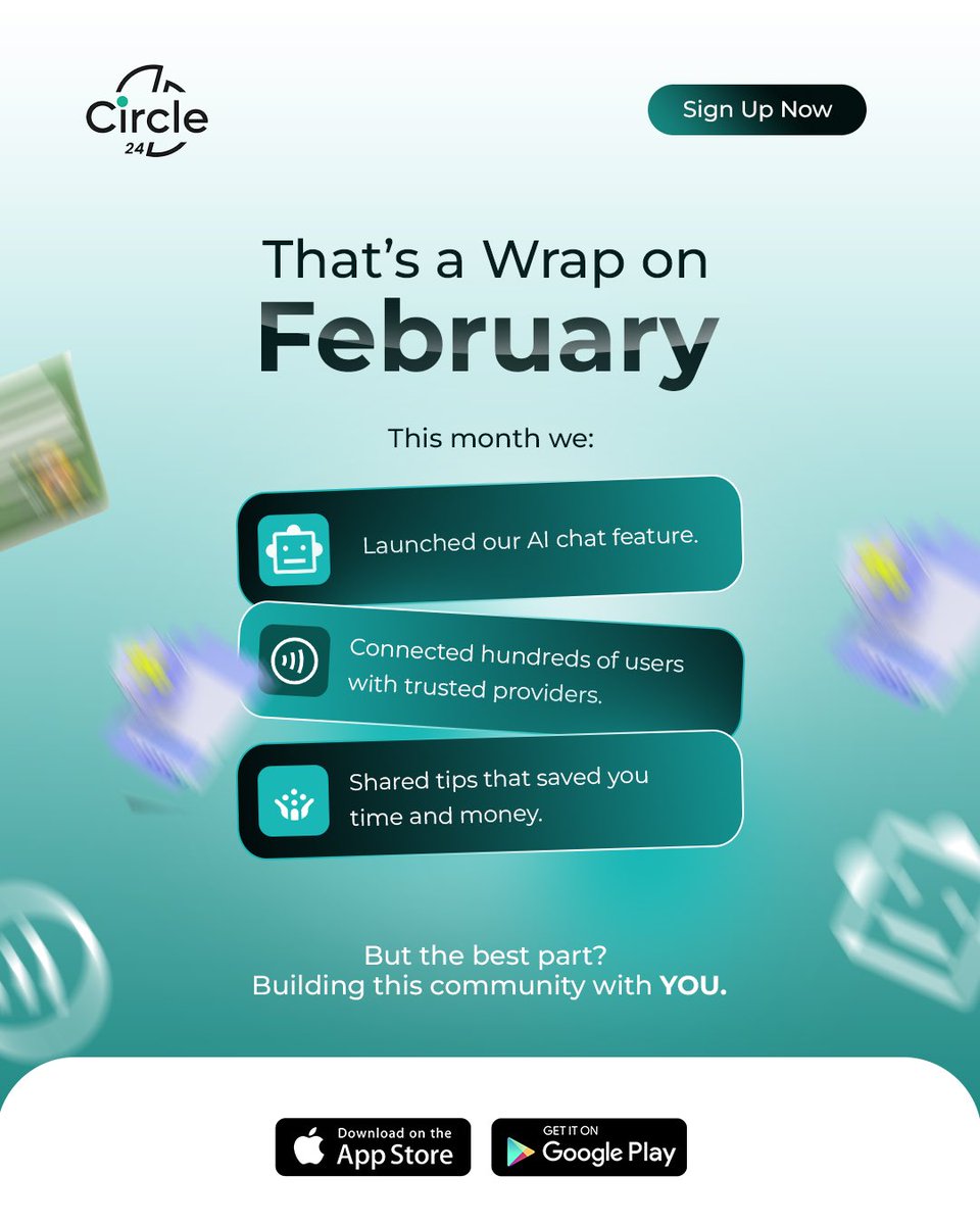 circle24_'s tweet photo. February was BIG for us 🚀

Launched our Circle24 Assistant.
Hundreds connected with trusted providers.
Shared tips that saved you time &amp; money.

And we’re just getting started. 💚

#Circle24 #CommunityFirst #ServiceMarketplace #AIInnovation #BuiltForYou https://t.co/01mct3YBvq