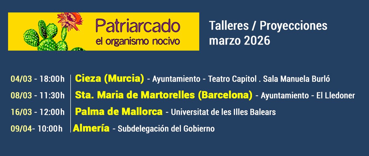 PatriarcadoDocu's tweet photo. 📽️Actualizadas próximas proyecciones/docuforums.
✍️“Focalizar en la educación como herramienta es vital para erradicar la violencia de género”
#ViolenciaDeGénero #educaciónsexual #otrasmasculinidadessonposibles #prevenciondeviolenciamachista #feminismo by @PandoraBoxTV https://t.co/HbqQIEA2OI