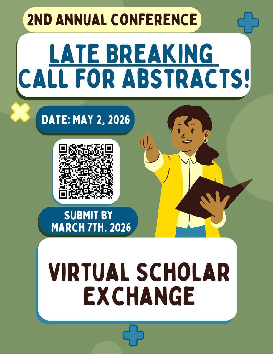RepresentRehab's tweet photo. 🚨 CALLING FOR LATE BREAKING ABSTRACT SUBMISSIONS for our 2nd Annual Virtual Scholar Exchange! Please submit your work using QR code or link in bio by March 7th, 2026 11:59 EST 💚 https://t.co/2YHvjFfJvO