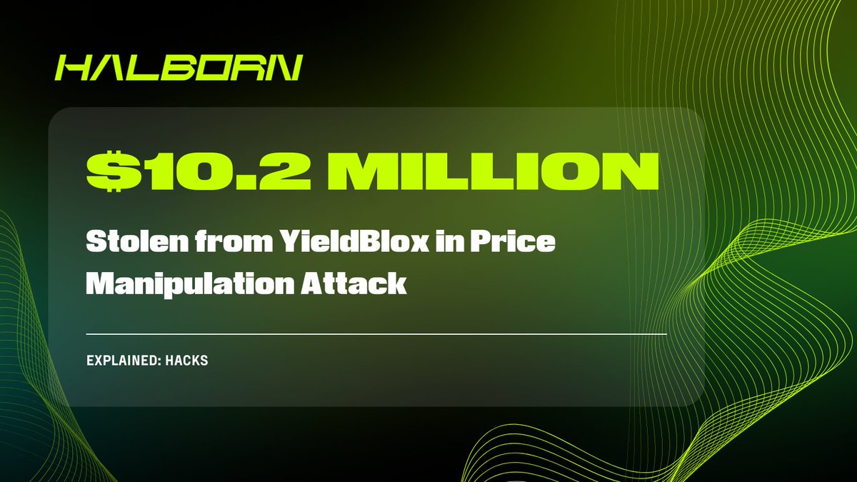 HalbornSecurity's tweet photo. YieldBlox’s DAO-managed lending pool was exploited for $10.2M following a price oracle manipulation attack. 🚨

The incident stemmed from a unique combination of factors, including the exit of the market maker and targeted manipulation of the Reflector VWAP oracle. https://t.co/PfiOevlYkh