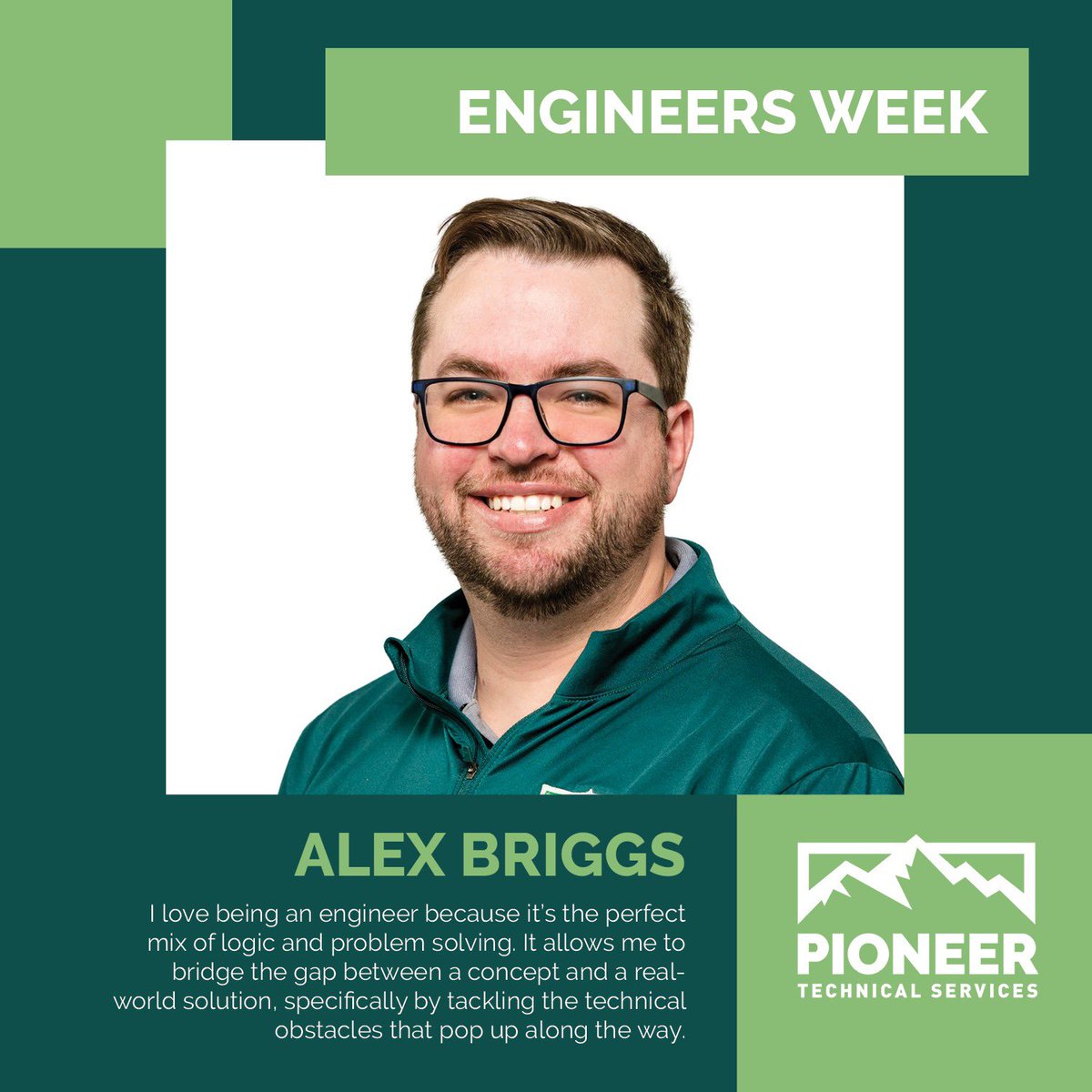 PioneerTechEng's tweet photo. "I love being an engineer because it’s the perfect mix of logic and problem solving. It allows me to bridge the gap between a concept and a real-world solution, specifically by tackling the technical obstacles that pop up along the way."
- Alex Briggs, Project Engineer https://t.co/iTWQRG8ZP4