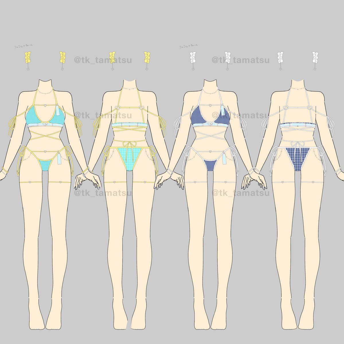malymoon様より私がデザインしました、シェリブルー千鳥ラインビキニが