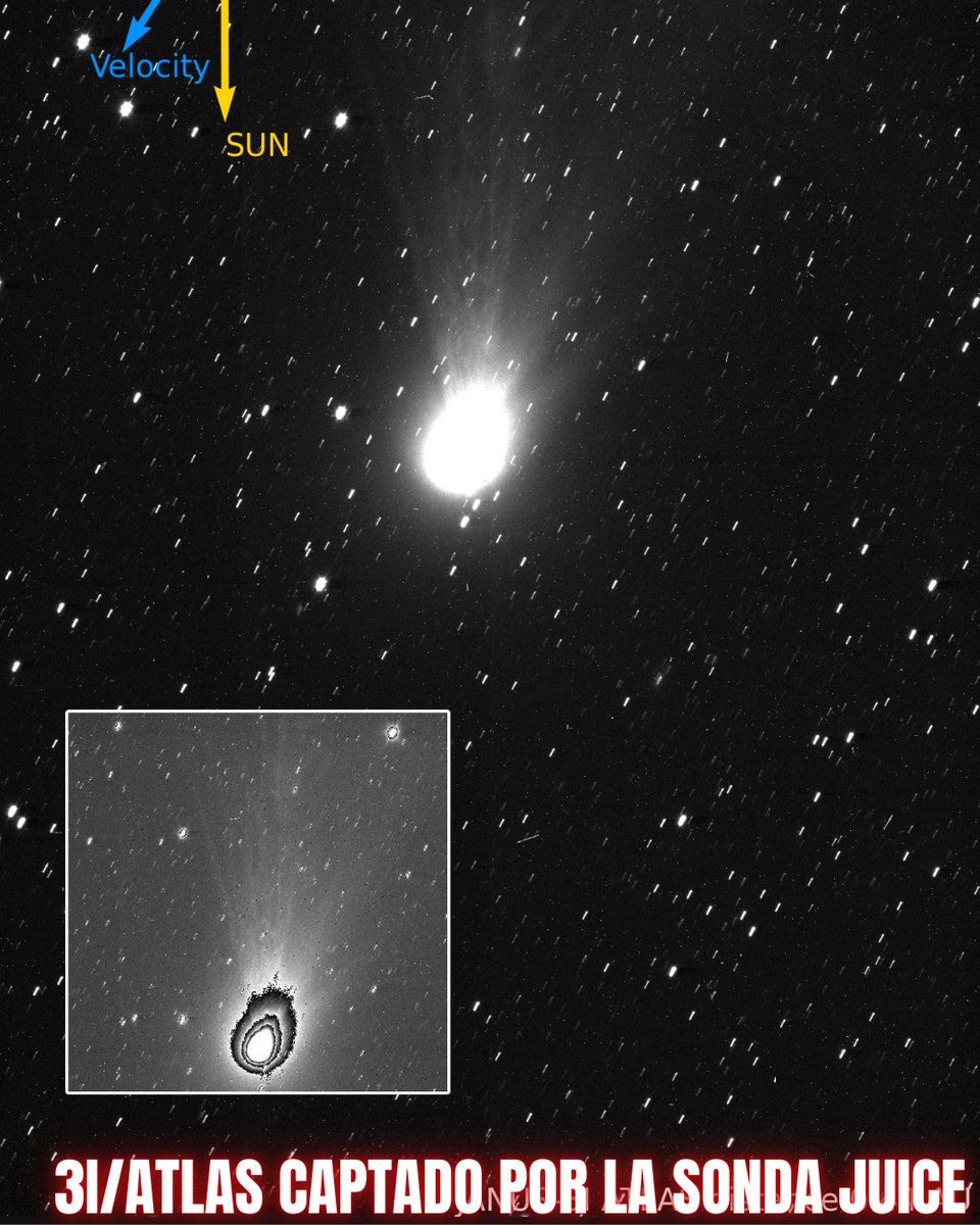 OvniChile1's tweet image. Un visitante de otro sistema estelar fue captado por la nave JUICE (Jupiter Icy Moons Explorer) de la ESA.
Se trata del cometa interestelar 3I/ATLAS, el tercer objeto confirmado proveniente de fuera de nuestro Sistema Solar.

#3IATLAS  #ESA #JUICE