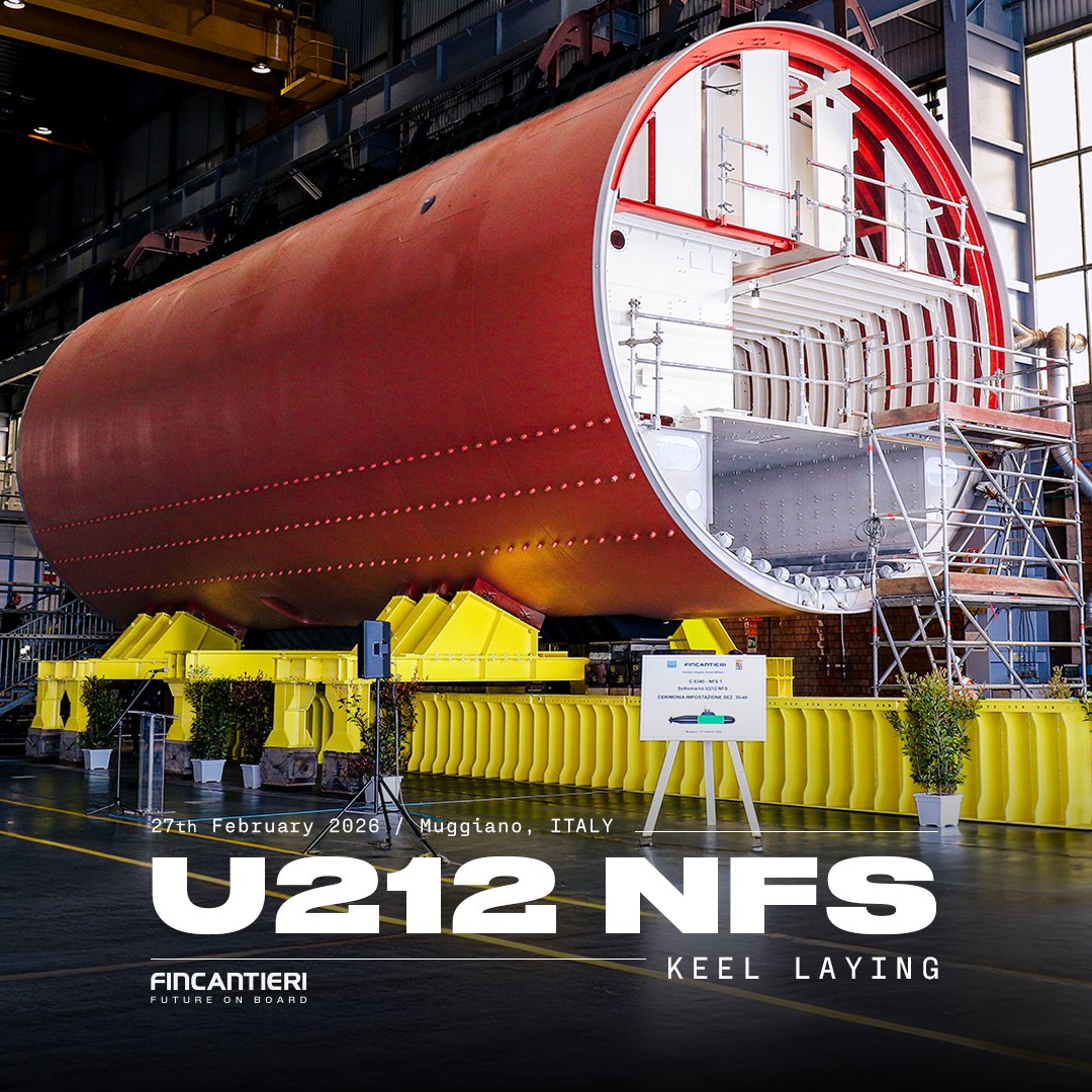 The keel-laying ceremony for the first next-generation U212NFS destined for the Italian Navy was held today at our Muggiano shipyard, as part of the program for the construction of four submarines and the development of related logistic support, managed and entrusted to OCCAR. Delivery of the first U212NFS is scheduled for 2029.

The U212NFS submarine class represents a substantial evolution compared to its U212A predecessors, thanks to greater design maturity, a higher level of national technological content, an improved integration of onboard systems and innovations developed by Italian industry — including the lithium-ion propulsion battery and the new combat system — that will ensure greater stealth, endurance, efficiency, and cyber resilience.

We are proud to leverage our expertise in the U212NFS program, which makes a decisive contribution to preserving and enhancing national industrial know-how, consolidating the technological advantage of Fincantieri and the entire Italian supply chain, reaffirming our commitment to a more innovative future and safer seas.

@ItalianNavy