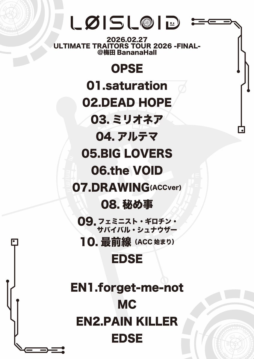 ⋰
 Thank you 🏴
⋱

𝐔𝐋𝐓𝐈𝐌𝐀𝐓𝐄 𝐓𝐑𝐀𝐈𝐓𝐎𝐑𝐒 𝐓𝐎𝐔𝐑 𝟐𝟎𝟐𝟔  
TOUR FINALー大阪 @ 梅田Bananahall ー

12/23にリリースした1stアルバムを引っ提げ、1/19 大阪ANIMAからスタートした
本ツアー、5人で戻ってきました‼️

〜 愛媛/兵庫/愛知/東京/京都/広島 〜