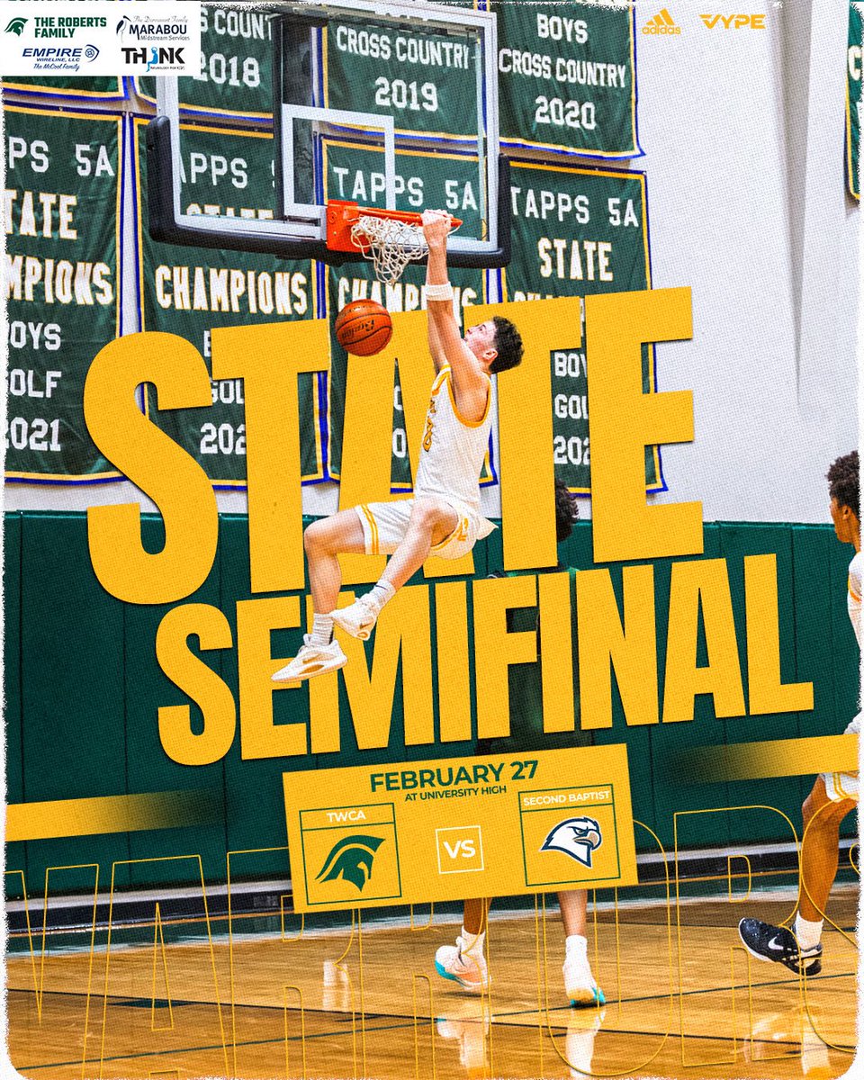 twcasports's tweet photo. Final Four showdown vs. rivals Second Baptist. Long history. Deep rivalry. One goal: Victory. Who’s ready? Let’s go Warriors! 🏆🏀 #BeatSBS #FinalFour #RivalryRenewed https://t.co/kVlN7Dyhy6
