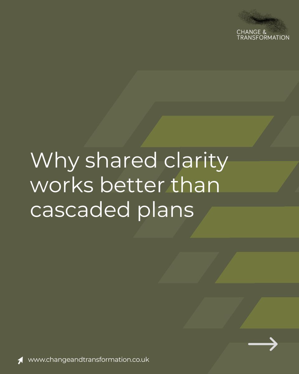 ChangeTransform's tweet photo. Why shared clarity works better than cascaded plans

#Leadership #Culture #Strategy #Alignment #Transformation https://t.co/8ontCFSOhV