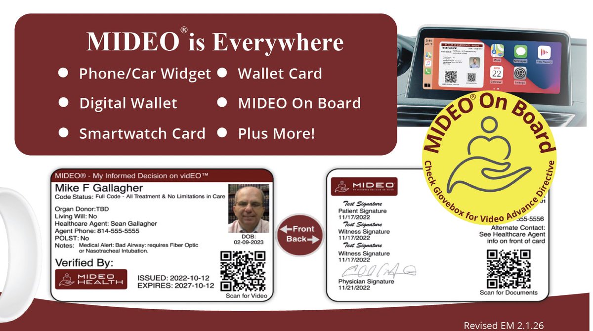 MIDEOHealth's tweet photo. #EMS doesn’t have time to guess, yet advance directives are missing when it matters.

AD’s &amp; POLST can be portable + instantly retrievable-from phone, wallet, car, or smartwatch.

🚑 Scan. Verify. Act.

#EMS #PatientSafety #AdvanceCarePlanning #MIDEO #HealthIT #EmergencyMedicine https://t.co/NEiCi0LvkN