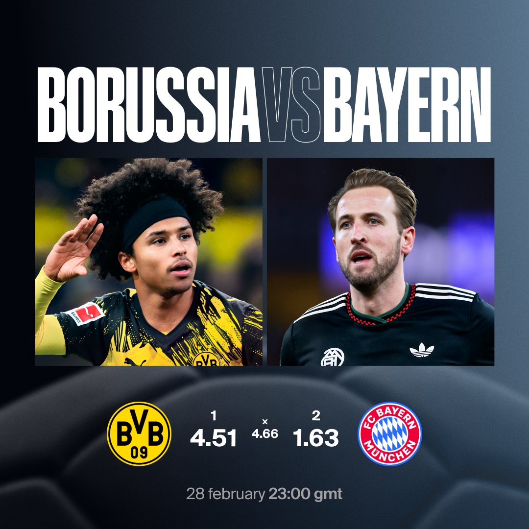 Borussia Dortmund vs BayernJulian Brandt, Dortmund ko forward kr rhe, Harry Kane, shaant aur efficiency se Bayern ko lead kar rhe hain. 

Kya Bayern ka control haavi rahega ya Dortmund apni energy ko result mein badal payega?

🔗mssg.me/1winindia