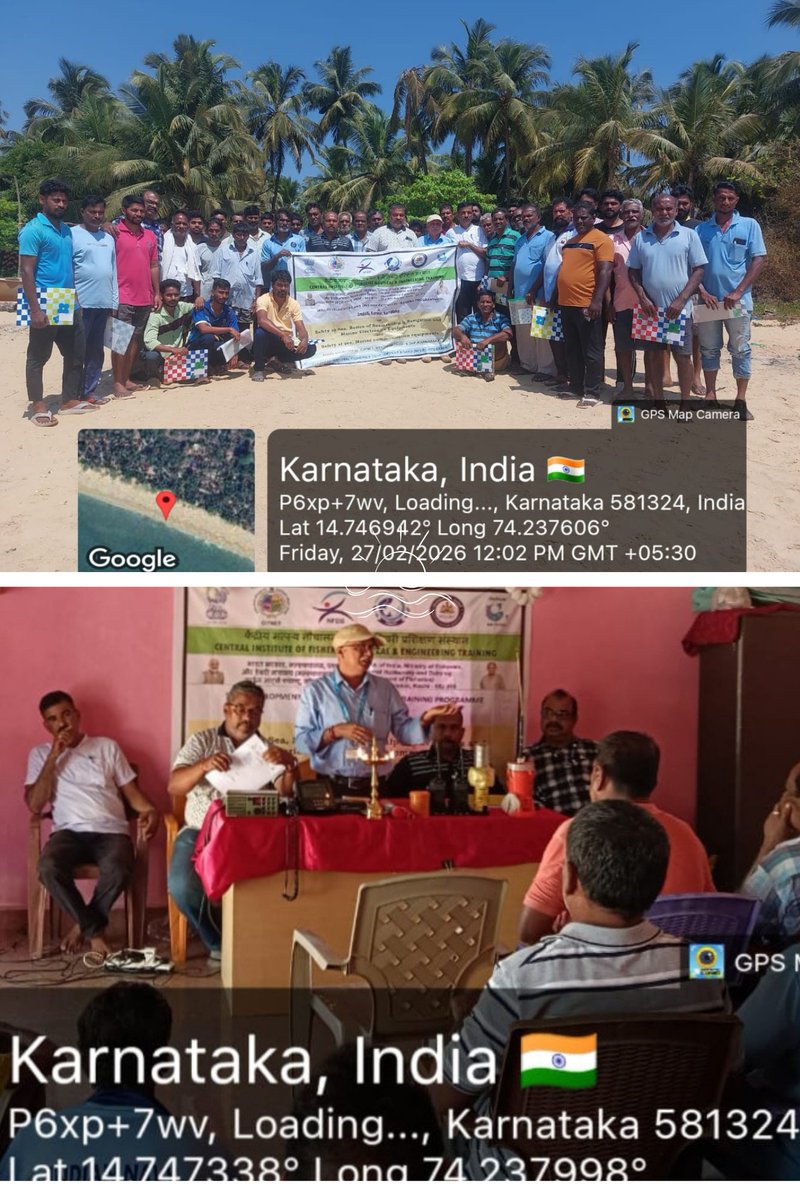 CifnetH's tweet photo. CIFNET HQ, successfully conducted a 01 day's #SkillDevelopment #Training
on 27.02.26, under #PMMSY funded by #NFDB,for 50 #fishers of #Amdalli, on topic #safetyatSea, #MarineCommunicstionEquipments, jointly with #MPEDA-#NETFISH & DoF #Karnataka. @FisheriesGoI @PIB_India @ANI https://t.co/rfEAzvR2nj