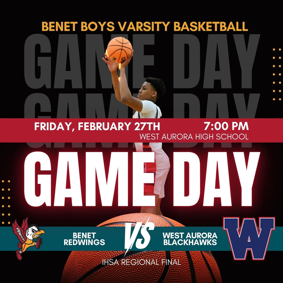BenetAthletics's tweet image. Good luck to the Benet Boys Varsity Basketball Team as their playoff journey continues tonight in the IHSA Regional Final. 🏀🔥❤️

Championship mindset. One team. One goal.
Go Redwings!

Click on the link to purchase tickets: gofan.co/event/6145719?…
#BenetAthletics #RedwingNation