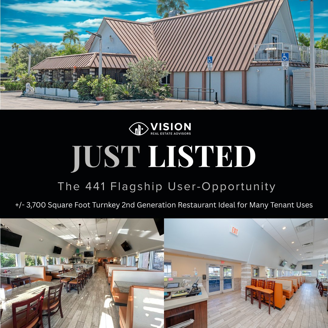 REA_Vision's tweet photo. JUST LISTED: The 441 Flagship User Opportunity in Margate, FL

📍 1821 N State Road 7 
✅ ±3,682 SF | 2019 Gut Reno 
✅ 11.4/1,000 Parking (Rare!) 
✅ 150 Seats (Incl. 40-seat Patio) 
✅ TOC-C Zoning | 52K VPD

Details/OM: https://t.co/ekNHdptzP3 https://t.co/CeQklf9NMO