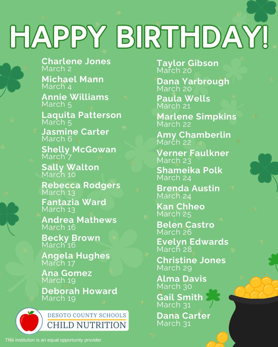 teamDCSmeals's tweet image. Sending big birthday wishes to our friends celebrating this month! 🥳

@DCSeNews #TeamDCS #DeSotoMS #DeSotoMississippi #DeSoto #MSschools #DeSotocounty