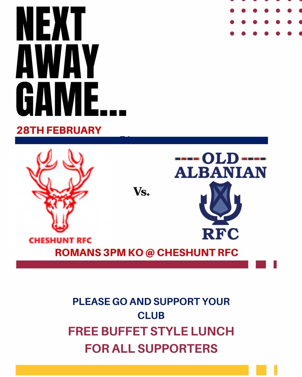 Old_AlbanianRFC's tweet photo. 🏉Please support your club🏉
Home
M1stXV vs. Oxford Quinns 3pm
Grizzlies vs. St Albans 2nds 2pm
Away 
Romans vs. Cheshunt 1st XV 3pm - free buffet for supporters (1pm)
City lunch last chance - tickets https://t.co/y6rhsuZg2t 
#Rugby #SupportYourTeam #oarfc #stalbans #nat2e https://t.co/Jv4YAqEieU