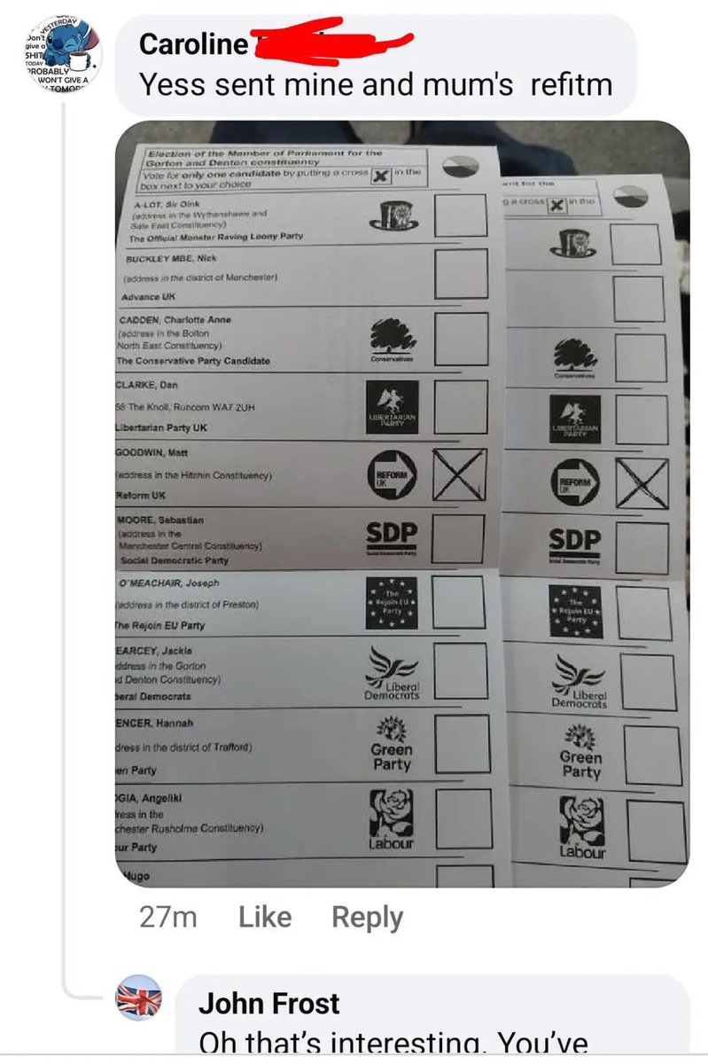 Is this an example of family voting Reform have been moaning about? 

#GortonDentonByElection #GortonandDentonByElection