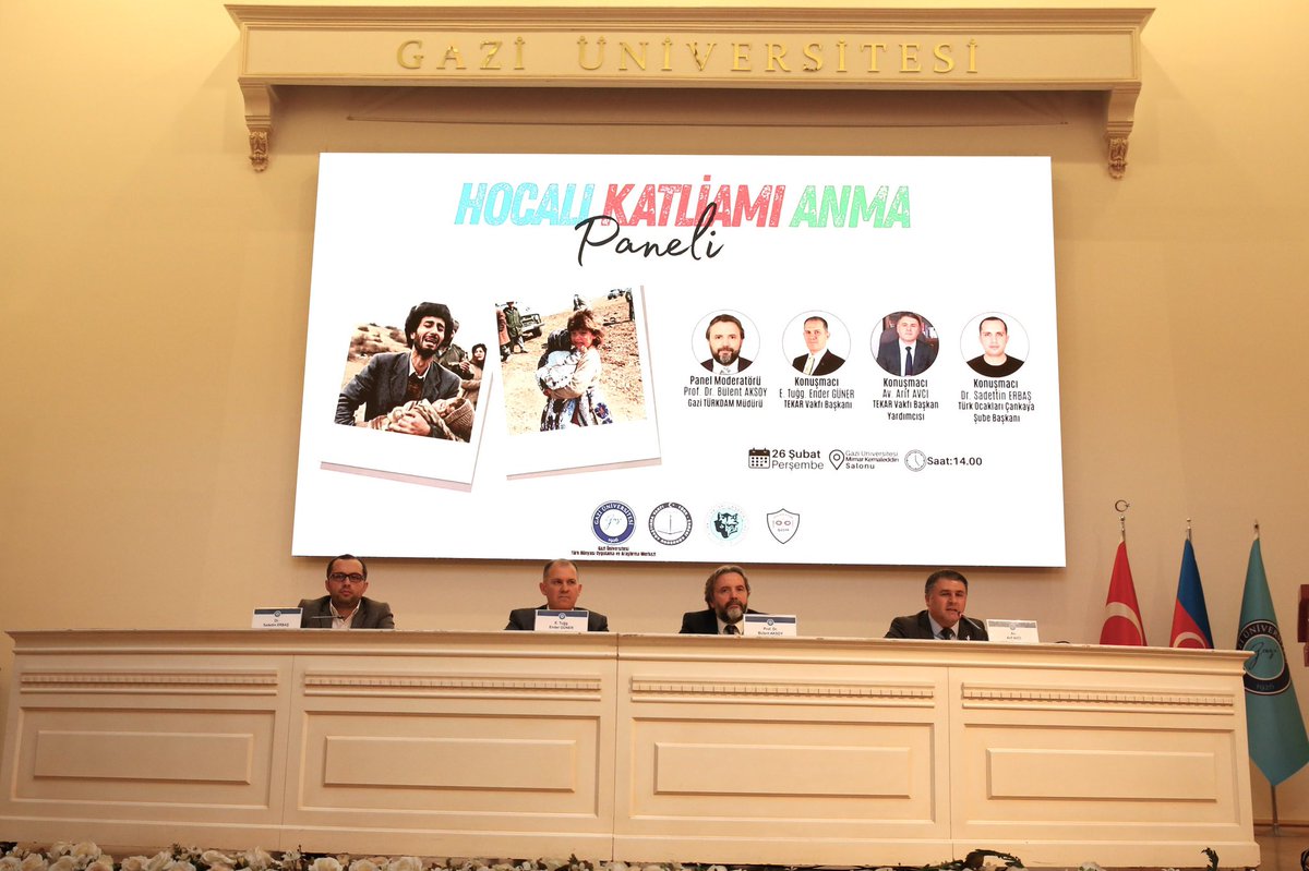 Hocalı Soykırımı’nın 34. yıl dönümü vesilesiyle Gazi Üniversitesi’nde Anma Programı düzenlendi.

Etkinlikte açılış konuşmalarını gerçekleştiren Gazi Üniversitesi Rektörü Sn. Prof. Dr. Uğur Ünal, Büyükelçilik Müsteşarı Dr. Fuzuli Macidli ve Gazi Üniversitesi Türk Dünyası Uygulama