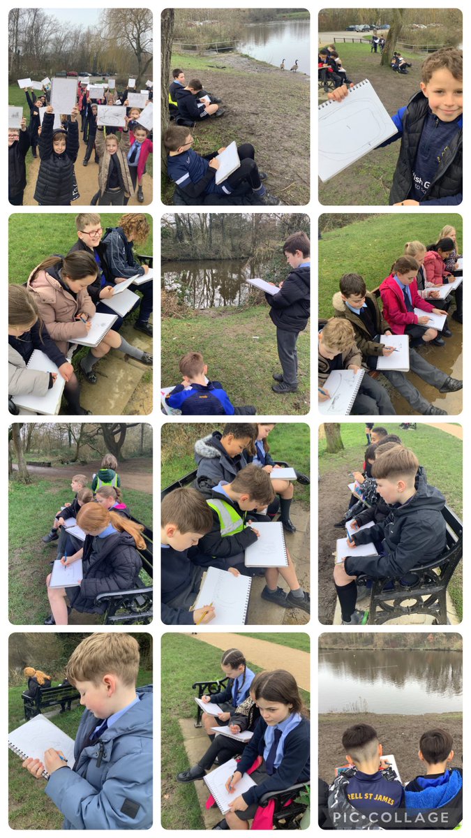 OSJ_Y5's tweet photo. Today, as part of our Art topic on painting landscapes, Year 5 visited Orrell Water Park. We sketched the landscape after finding a good spot to sketch from. https://t.co/xUC9DYPH7E