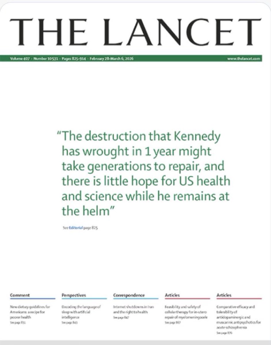 Una portada que lo dice todo. “La destrucción que Kennedy ha causado en un año podría tomar generaciones en repararse, y hay poca esperanza para la salud y la ciencia en Estados Unidos mientras él permanezca al mando.”