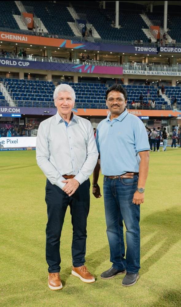 TJSrinivasaraj's tweet photo. It was a pleasure interacting with Alan Wilkins and receiving his kind words of appreciation for the ground maintenance its amenities and spectators cricket fans at the iconic M. A. Chidambaram Stadium. 

This appreciation is truly a reflection of the teamwork and collective effort of everyone at TNCA who work behind the scenes to uphold the highest international standards. We remain committed to delivering the very best experience for players, officials, and fans at Chepauk.

@TNCACricket @alanwilkins22