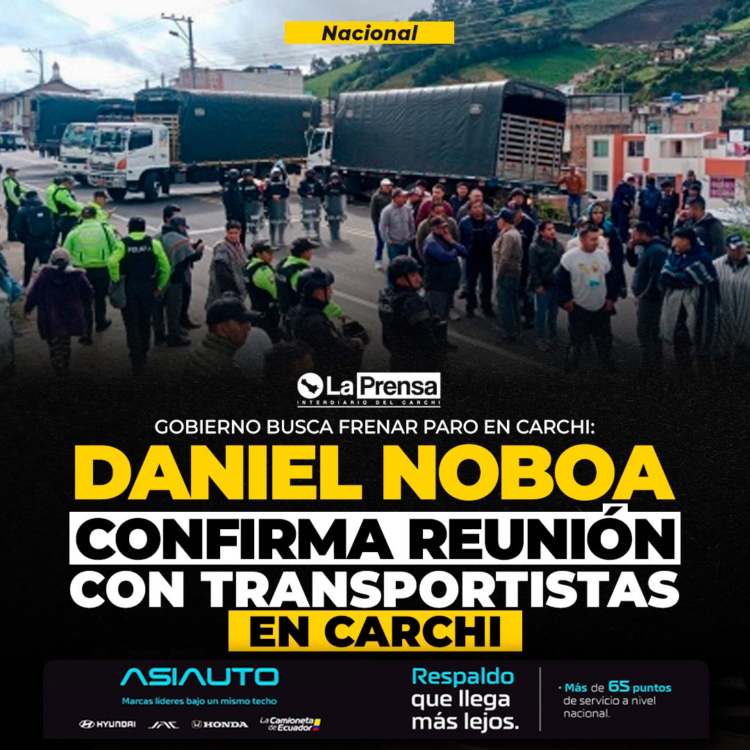 laprensa04's tweet photo. #Politica | El presidente Daniel Noboa anunció reunión con transportistas del Carchi este lunes 2 de marzo, ante la alerta de paro provincial.
El Gobierno asegura que busca alternativas para ampliar mercados y evitar la paralización.

https://t.co/uo8n8q4kIj https://t.co/W5QZWhn7JG