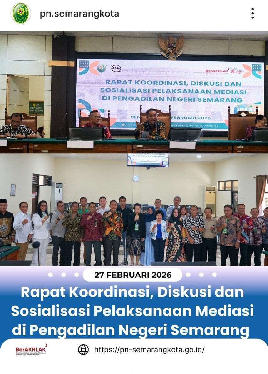 agus_168's tweet photo. Rapat Koordinasi, Diskusi dan Sosialisasi Pelaksanaan Mediasi di Pengadilan Negeri Semarang 

Semarang, 27 Februari 2026 

@salman.alfarasi.54 
@pn.semarangkota
@mediatornonhakim https://t.co/kWwRvUWUJO