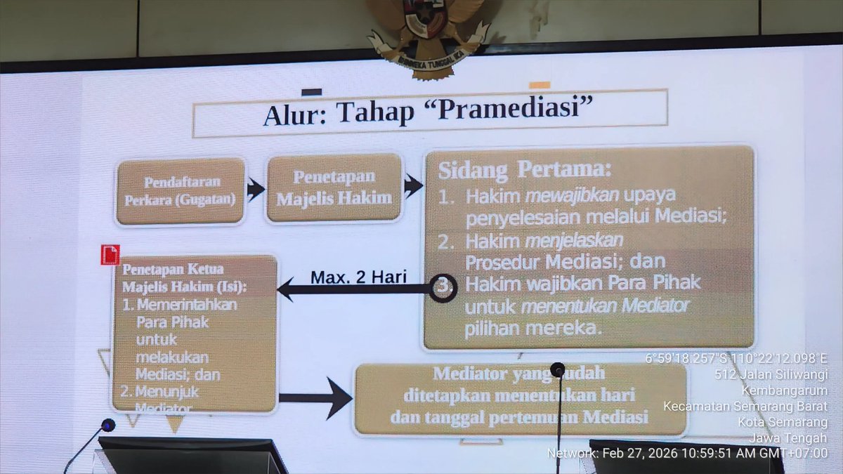 agus_168's tweet photo. Rapat Koordinasi, Diskusi dan Sosialisasi Pelaksanaan Mediasi di Pengadilan Negeri Semarang 

Semarang, 27 Februari 2026 

@salman.alfarasi.54 
@pn.semarangkota
@mediatornonhakim https://t.co/kWwRvUWUJO