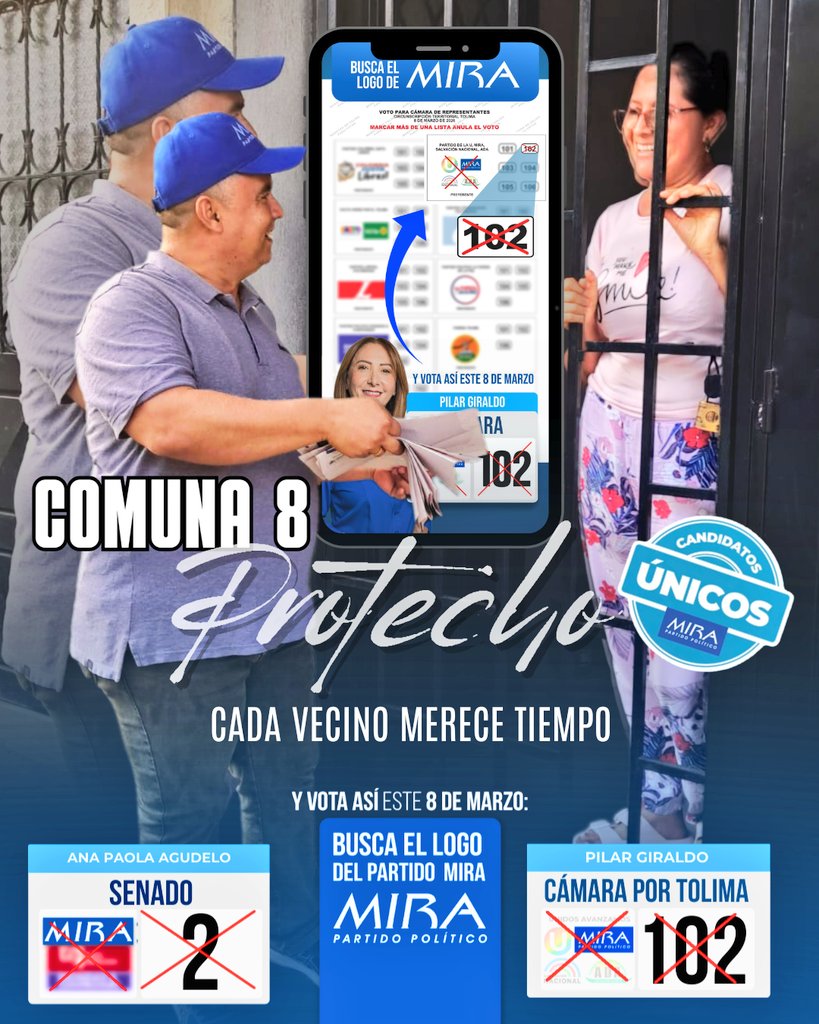 Martha_Castella's tweet photo. 💙 PROTECHO: PEDAGOGÍA PUERTA A PUERTA

Llegamos a este barrio enseñando cómo votar 🏘️

Negocio por negocio, vecino por vecino, explicando con paciencia dónde marcar.

Protecho ya sabe:
✅ 0⃣2️⃣ Senado - Ana Paola Agudelo
✅ 1⃣0⃣2️⃣ Cámara - Pilar Giraldo 

#Protecho #MIRA #Ibagué https://t.co/jfaZdijiDQ