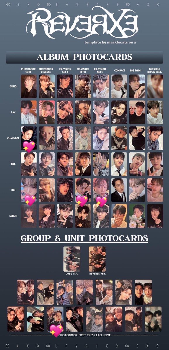 EXO REVERXE トレカ 交換 求】チャニョル、ユニット、カイ（画像1