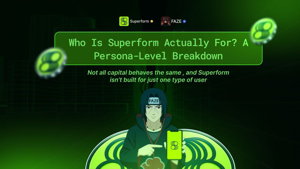 faze_aze's tweet photo. Who Is Superform Actually For? A Persona-Level Breakdown

First, What Is Superform?

Superform is a user-owned neobank built to make onchain yield structured instead of fragmented.

It aggregates deposits into SuperVaults that route capital across lending, staking, and other DeFi strategies, while funds remain in user-controlled smart contracts.

Instead of handing assets to a centralized intermediary, users interact directly with programmable vault infrastructure.

— — —

Why A Persona Breakdown Matters

Not all capital behaves the same.

Retail savers, crypto natives, treasuries, and businesses each have different needs.

Superform isn’t built for “crypto users” in general.

It’s built for specific capital profiles.

Let’s break them down.

— — —

Persona 1: Crypto Natives

How Superform Fits:

Crypto natives understand DeFi, but fragmentation slows them down.
•Bridging across chains

•Rotating between protocols

•Monitoring multiple dashboards

SuperVaults reduce that friction by routing capital through structured vault frameworks.

Instead of chasing yield manually, capital is deployed through coordinated infrastructure.

The result:
Better capital efficiency.
Less operational overhead.
More structured yield exposure.

— — — 

Persona 2: Everyday Savers

How Superform Fits:

Traditional savings accounts underperform inflation.

But many savers avoid DeFi because it feels technical and risky.

Superform simplifies the experience:
•Clear “earning” vs “not earning” asset visibility

•Single-signature deposits

•Mobile-first interface

It reframes DeFi yield as a smarter savings architecture, without surrendering custody.

— — — 

Persona 3: Treasuries & DAOs

How Superform Fits:

Idle capital on balance sheets represents inefficiency.

Treasuries need:
•Systematic capital deployment

•Risk-aware allocation

•Transparent routing

SuperVaults allow structured yield strategies without building internal DeFi risk infrastructure from scratch.

It becomes institutional-grade yield automation.

— — — 

Persona 4: Businesses & Fintechs

How Superform Fits:

Fintechs want embedded yield.

But building vault infrastructure internally is complex.

Superform aims to become:

Plug-and-play yield rails.

Businesses can integrate vault-based yield into their own products, expanding revenue models without custody risk.

This is where crypto expands its total addressable market.

— — — 

What Connects All Four?

Ownership.

Superform isn’t just offering yield access.

It embeds governance, alignment, and long-term parameter control through $UP.

The model shifts from:

“Trust the platform.”

To:

“Interact with programmable infrastructure.”

— — —

Why This Matters

DeFi won’t scale by serving one type of user.

It scales when infrastructure adapts to different capital profiles.

Superform’s strength isn’t just APY.

It’s structural alignment across user types.

And that’s what defines a user-owned neobank.

— — —

If you want to understand where Safe DeFi is heading, start by asking:

Which persona are you?

@scribble_dao || #WWF