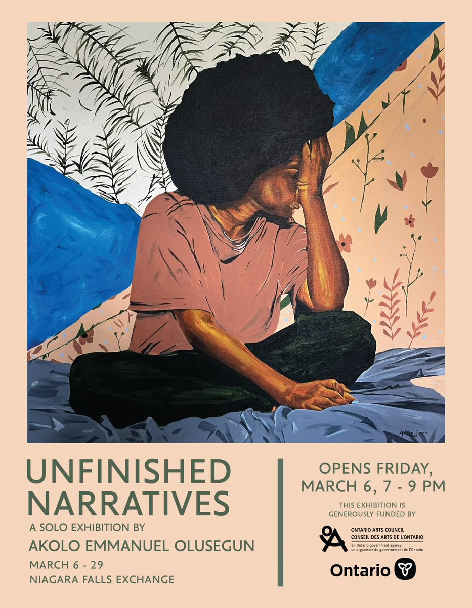 AkoloEmma's tweet photo. Event Details: 
🗓 Opening Night: Friday, March 6, 2026 
🕖 Time: 7:00 PM – 9:00 PM 
📍 Location: Niagara Falls Exchange (@niagarafallsculture ) 
🖼 Exhibition runs through March 29.

Join me on March 6th to see the paintings I am working on. The story is still being built, brick by brick. 
This season of creation was made possible through the generous support of the Ontario Arts Council (@ontarioartscouncil ). I am incredibly grateful for their commitment to local artists and for helping me bring this vision to life.

Save the date. I’ll see you there. 🖌️
#UnfinishedNarratives #AkoloEmma #NiagaraFallsExchange #ArtsAddValue #FigurativeArt 

Kindly Repost and Share