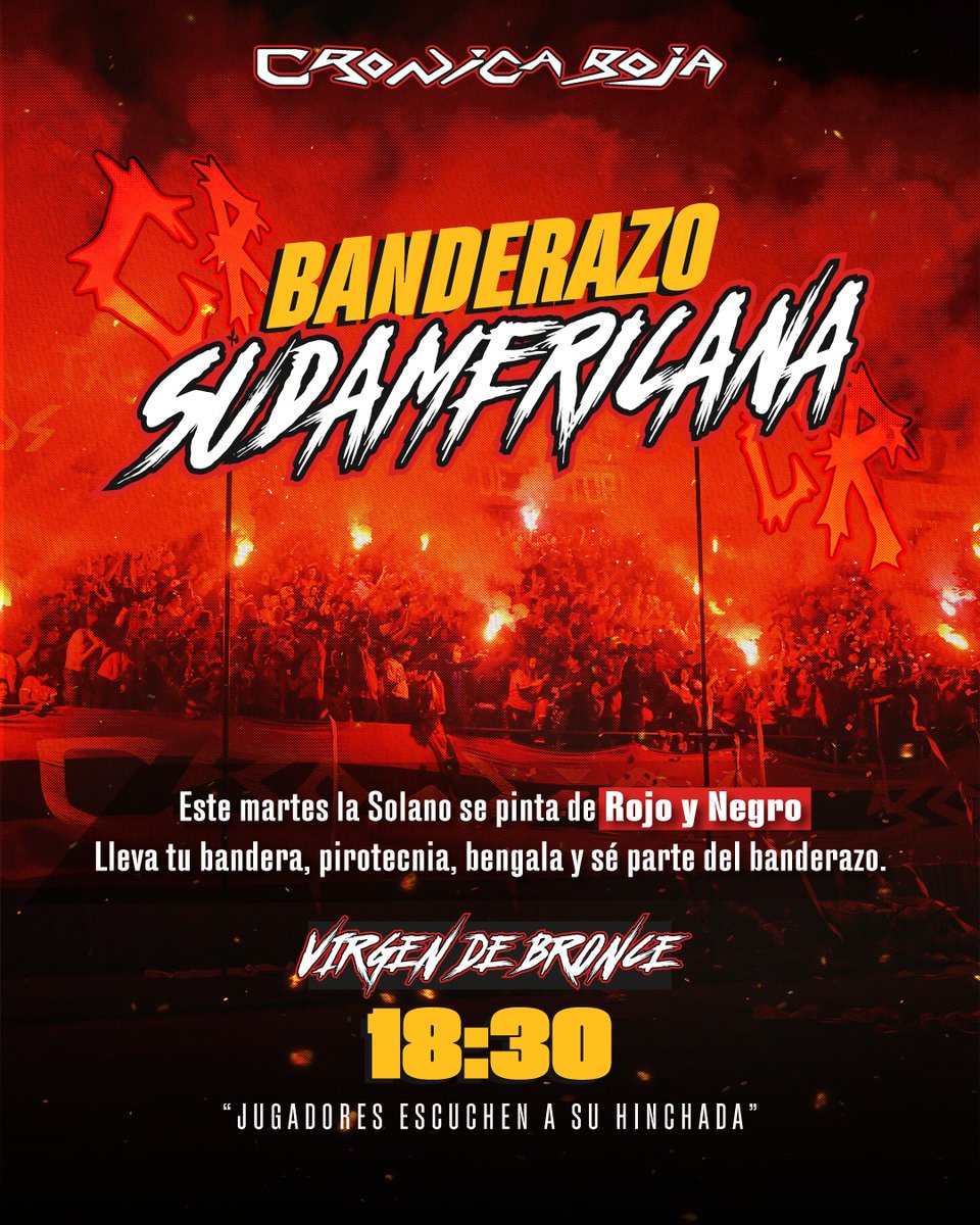 🔥 BANDERAZO Y CARAVANA POR LA SUDAMERICANA 🔥
Se convoca a toda la banda y a la hinchada en general a demostrar el amor y compromiso por nuestro Club.
Participa con tu moto, bicicleta o caminando en esta caravana por la Av. Solano, previa al partido de Copa Sudamericana y en el