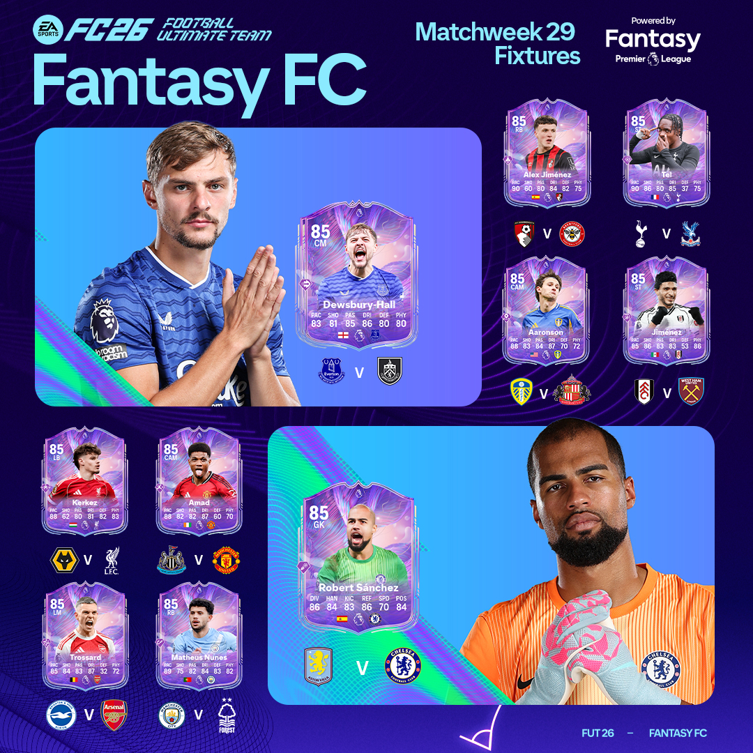 premierleague's tweet photo. Fantasy Premier League meets Fantasy FC.

Real-world points. Real upgrades.
Matchweek 29 decides.

Available in FUT from 28 February. Follow the Premier League action from 3–5 March. ⚽ 📈

#FC26