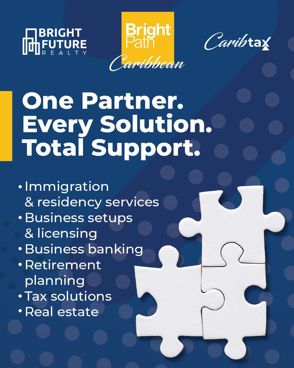 One team. Every service you need. Full support for your move, business, and financial future in the Caribbean with BrightPath Caribbean, CaribTax and BrightFuture Realty

Ready to get started?
✨ Book your consultation today!
📅 Schedule now: hubs.li/Q044_KJv0
