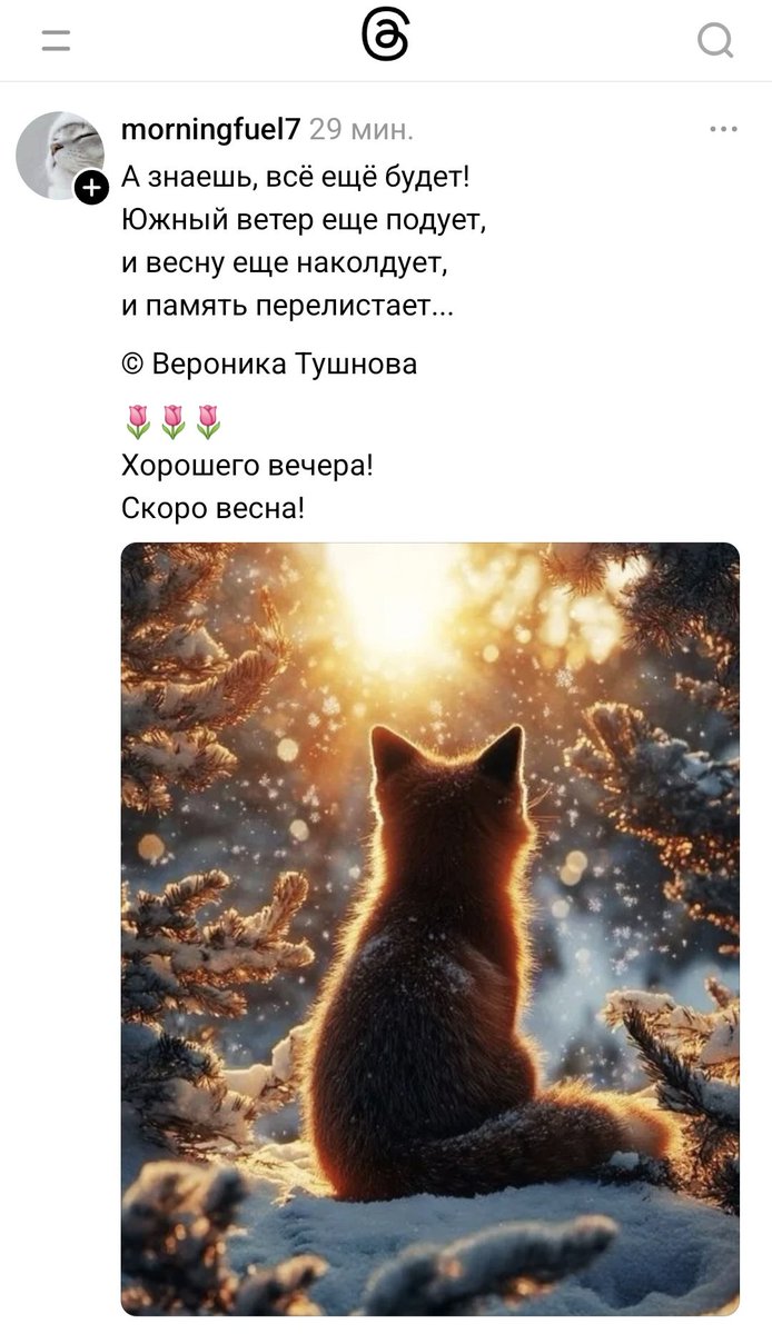 You know, it's still going to happen! 
The south wind will blow again, 
and he'll conjure up spring,
and his memory will turn over...

© Veronika Tushnova 
🌷🌷🌷
Have a nice evening! 
Spring is coming soon!