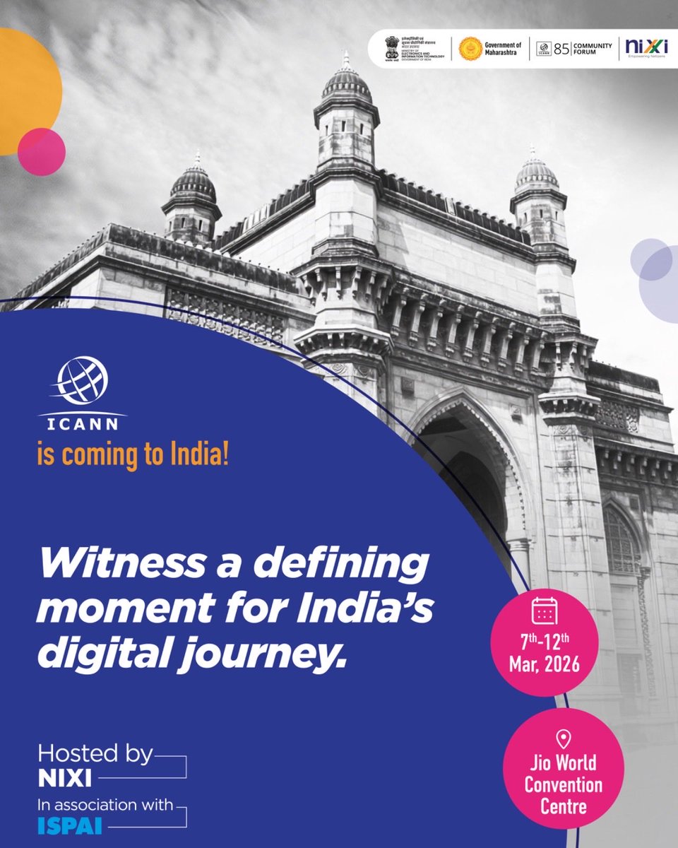 inregistry's tweet image. This is more than an event. It’s a recognition of India’s role in shaping the global internet. Witness history live. For more information visit ICANN website.

meetings.icann.org/en/meetings/ic…

#ICANN #Global #Internet #NIXI