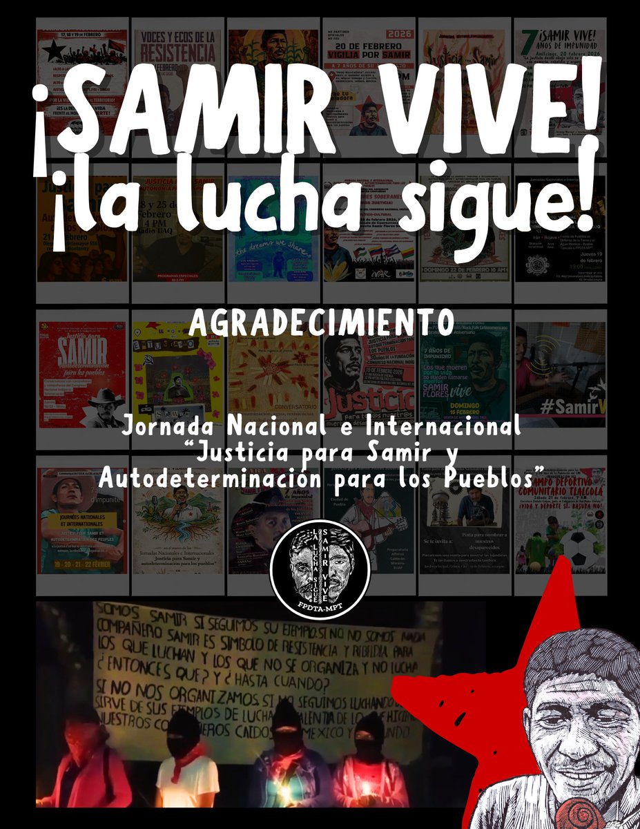 fpdtampt's tweet photo. 🔥 ¡SAMIR VIVE!¡LA LUCHA SIGUE!
Agradecimiento
🌱Por las movilizaciones y solidaridad en las Jornadas Nacionales e Internacionales "Justicia para Samir y Autodeterminación para los Pueblos"
🐌Frente de Pueblos en Defensa de la Tierra y el Agua Morelos, Puebla, Tlaxcala
#SamirVive https://t.co/is77bgAgU3