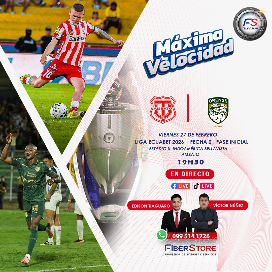 #LigaEcuabet | ¡Partido imperdible!

<a href="/TecnicoUOficial/">TécnicoUniversitario</a>  🆚 <a href="/Orense_SC/">Orense Sporting Club</a> 

📅 Viernes 27 de febrero
🕢 19H30
🎙️ Transmisión EN DIRECTO formato RADIO

📲 Facebook • YouTube • TikTok

Con el respaldo de #FiberStore ¡Conectamos emociones!

 #TecnicoUniversitario #OrenseSC #EnVivo