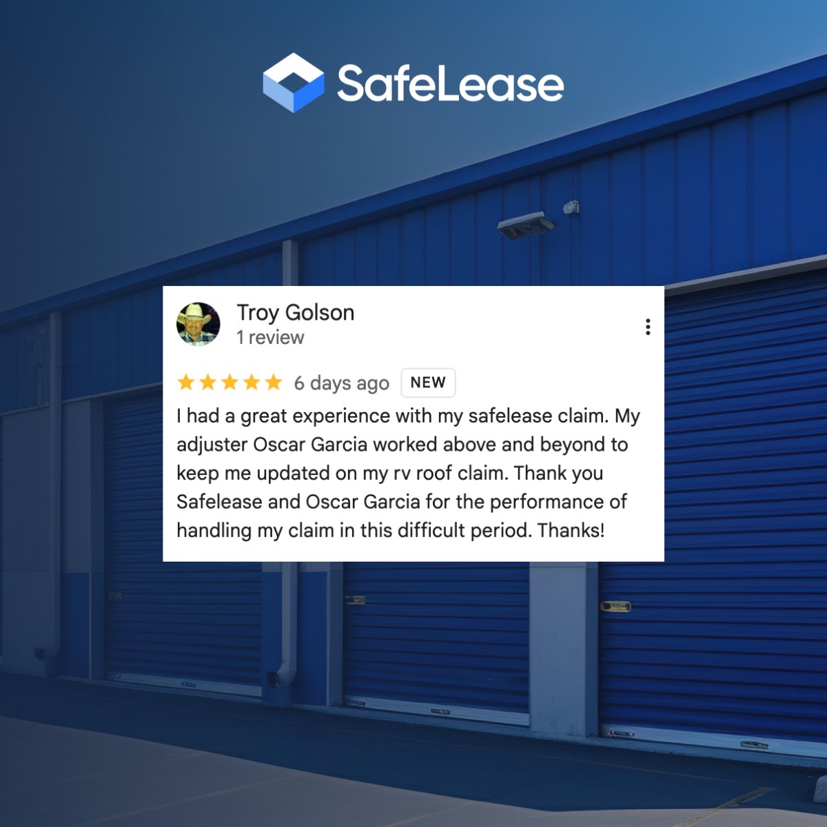 SafeLeaseHQ's tweet photo. Week after week, the SafeLease claims team keeps making tenants happy.

Thanks for the review, Troy! https://t.co/cX4YDTqJA7