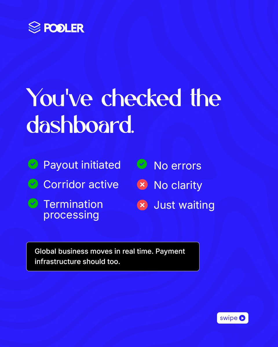 Poolerapp_'s tweet photo. The real cost of payment delays?
Lost momentum.

Speed and clarity shouldn’t be optional in global operations.

#Pooler #UsePooler #Fintech #Infrastructure https://t.co/cTurdAnRhp