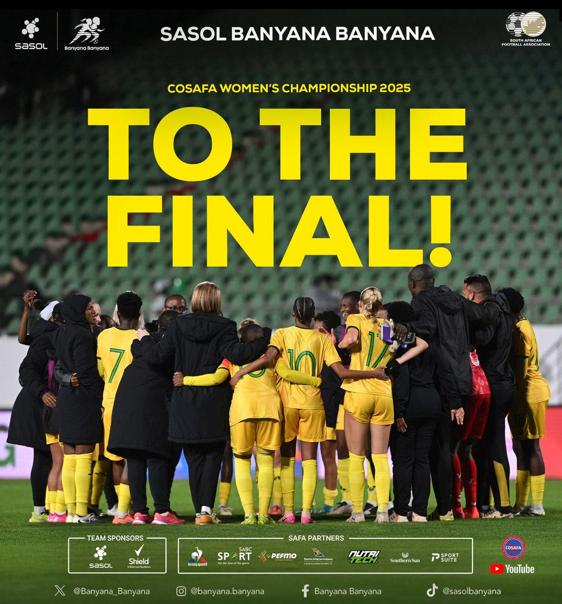 Sasol Banyana Banyana down Zimbabwe 4-2 on penalties with goals from Majiya, Mokoma, Pila and October scored after a 1-all draw at full time. 
#BanyanaBanyana 
#LiveTheImpossible
<a href="/SasolinSport/">Sasol in Sport</a>