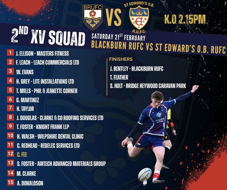 BlackburnRugby's tweet photo. Your Blackburn RUFC 2nd XV set for Saturday’s clash against St Edward's O.B. RUFC.
KO 2:15PM
Big performance needed — let’s defend home turf.
Get down and back the lads!
#BRUFC #MatchDay #SecondXV #Pitchero
https://t.co/ZiRd80kPqk https://t.co/cWVJqy9RyE
